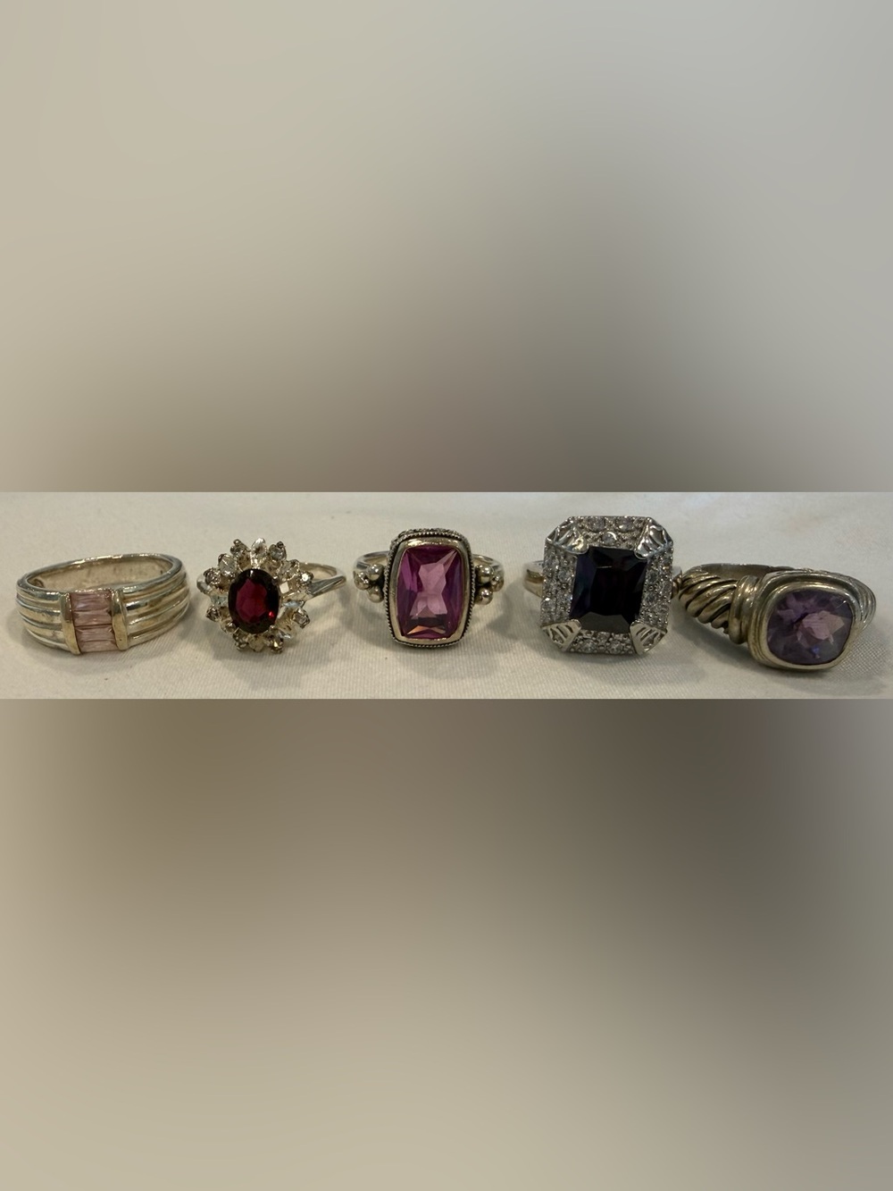 Silver Pink and Purple Gemstone Cocktail Ring Collection
